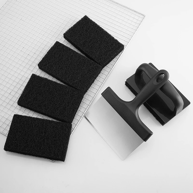 1 conjunto kit de limpeza de grelha sem riscos almofada de limpeza de aço inoxidável com raspador de grelha de 6 polegadas