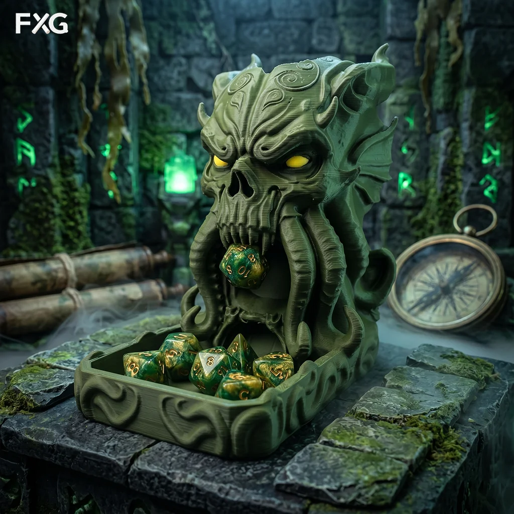 Cthulhu Dice Tower Decorative Ornament, TTRPG Accessory, Desk Dark Style Decor Accent, Dice Roller Tower