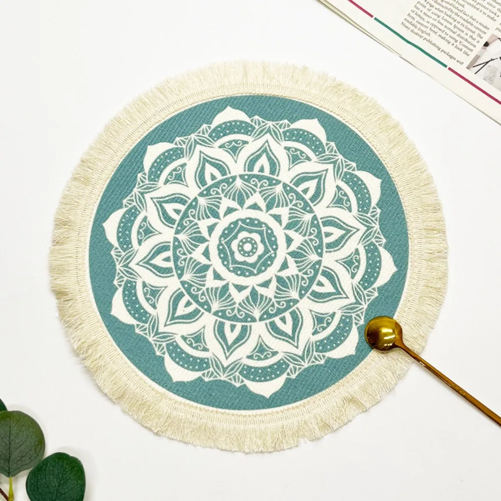 

Cotton Pad Round Bohemian Placemats Romantic Nordic Dining Table Mat Retro Hand-Woven Coaster For Home Kitchen