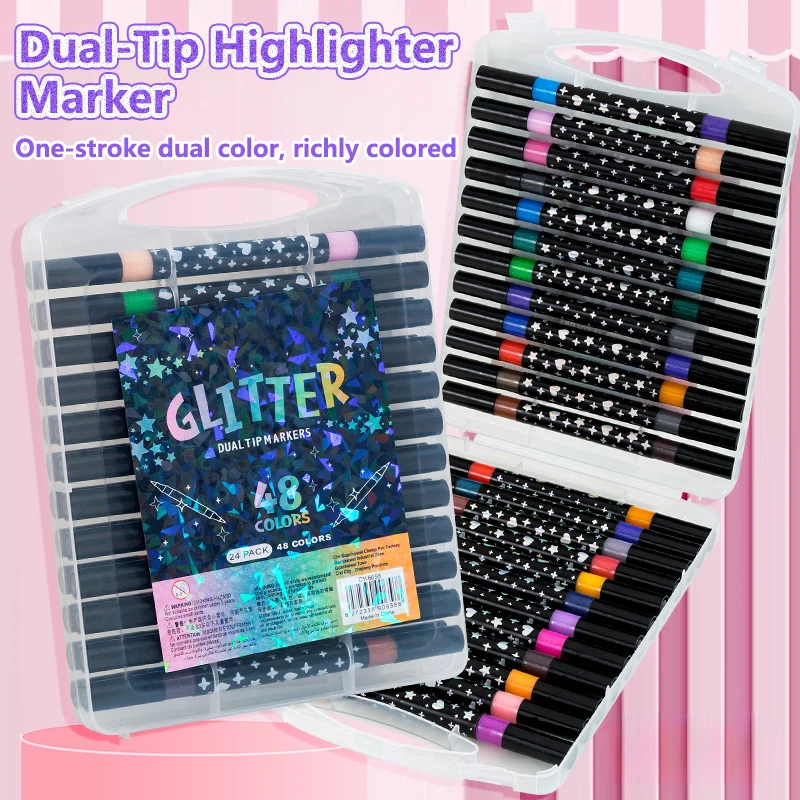 

24-96 Color Dual Tip Brush Glitter Marker Pen Dual Tip Glitter Gel Pen Art Pen Set Holiday Gifts DIY Painting for Kid Adult