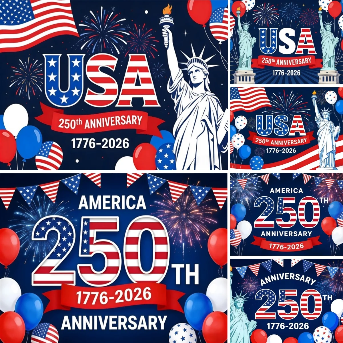 America's 250th Anniversary Photography Backdrop 250 Years of Freedom 1776-2026 US 250th Birthday Party Decor Photo Background
