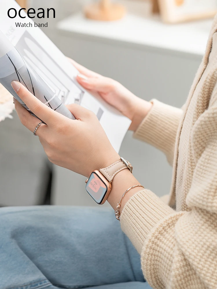 Per Apple s7 8/6/5 nuovo cinturino Apple Watch Leather s8 bracciale a vita piccola se orologi da uomo e da donna Premium 45/44/40mm