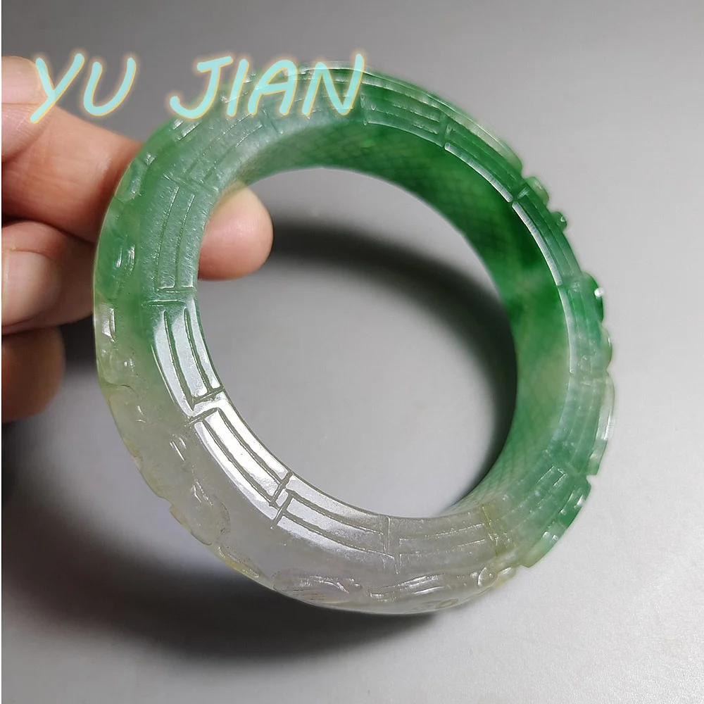 Natural High Quality Green Jade Bangles Hollow Handcarved Jadeite Jewelry