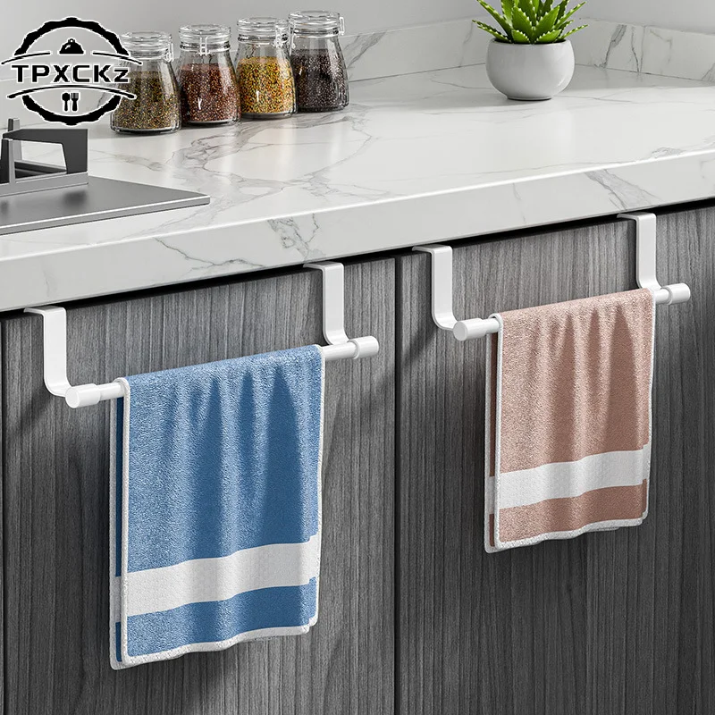 Towel Rack Over Door Stainless Steel Towel Bar Storage Organizer Bathroom Kitchen Cabinet Door Hanging Towel Rack