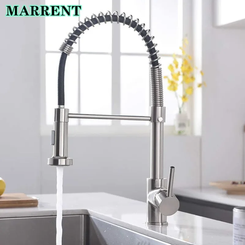 

Brushed Nickel Spring Kitchen Mixer Tap Marrent Quality Brass Hot Cold Kitchen Sink Mixer Taps Luxury Spring Kitchen Faucets