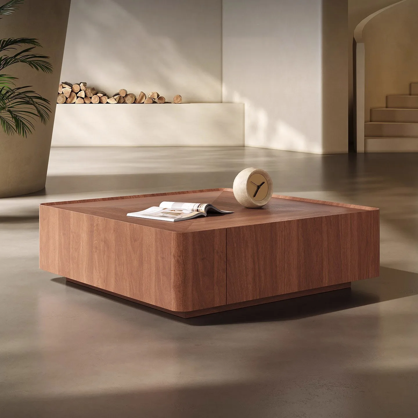 Italian minimalist walnut solid wood coffee table square Nordic furniture modern simple Internet celebrity designer square