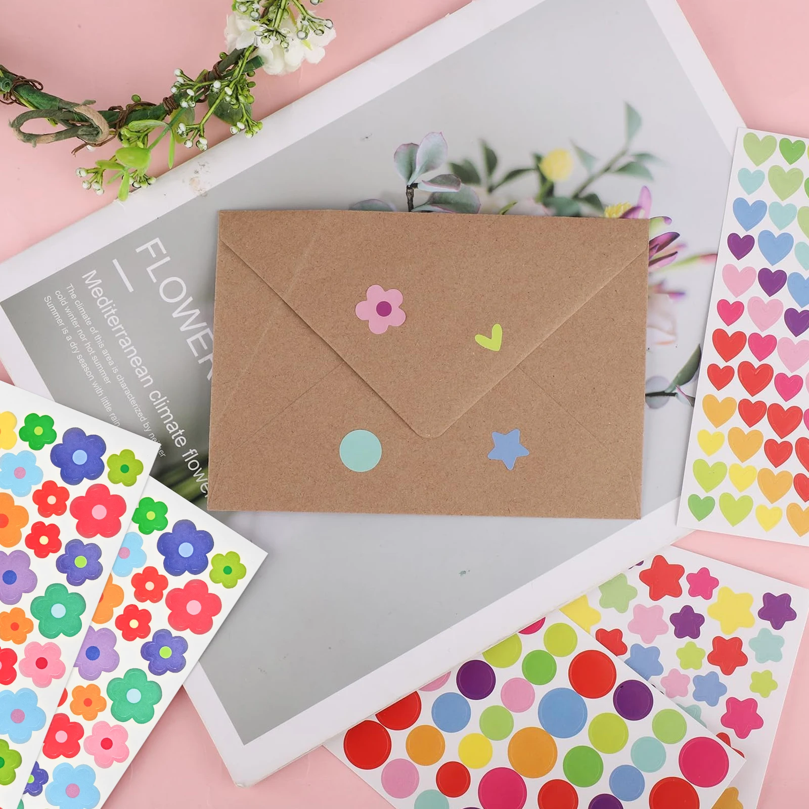 Colorful Star Flower Heart Dot Stickers Self Adhesive for Scrapbooking DIY Arts Crafts Decoration Kids Reward Student Teacher Su image 4