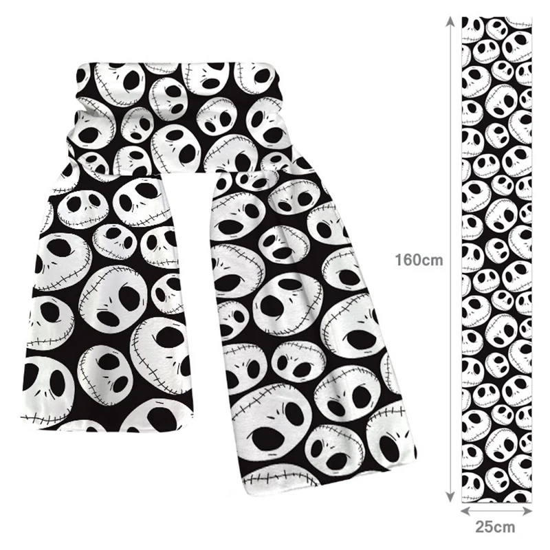 Disney Nightmare Before Christmas Cotton Scarf Jack Sally Movie Animation Figures Winter Warm Thicken Scarves Men\'s Women\'s Gift