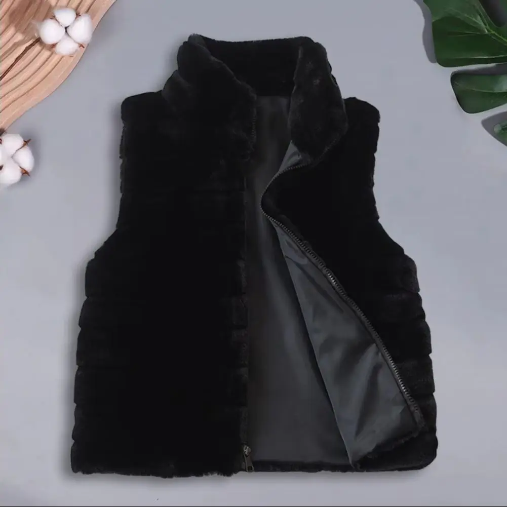 

Женский жилет-кардиган из искусственного меха с воротником-стойкой на молнии, без рукавов, однотонный, уютный, теплый, для повседневной носки, для школы, 2026