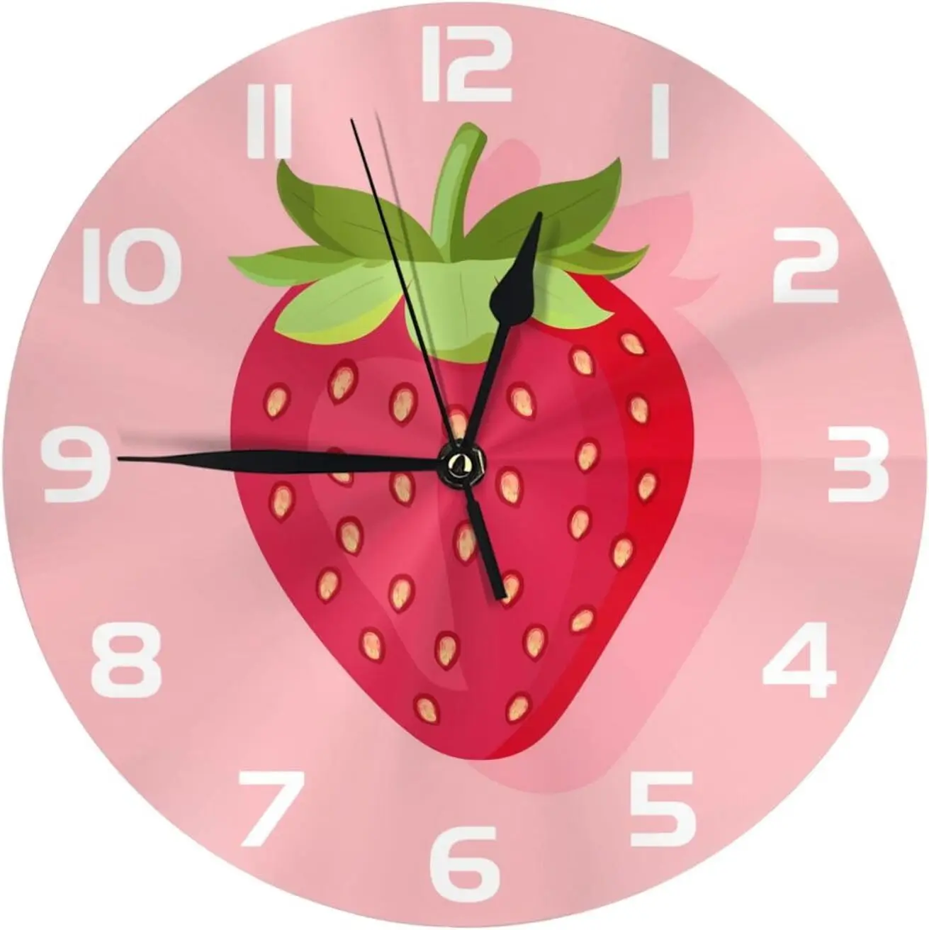 Pink Strawberry Wall Clock 10 Inch Silent Non Ticking Wall Clocks Battery Operated Wall Decorative Clock for Bedroom Kitchen