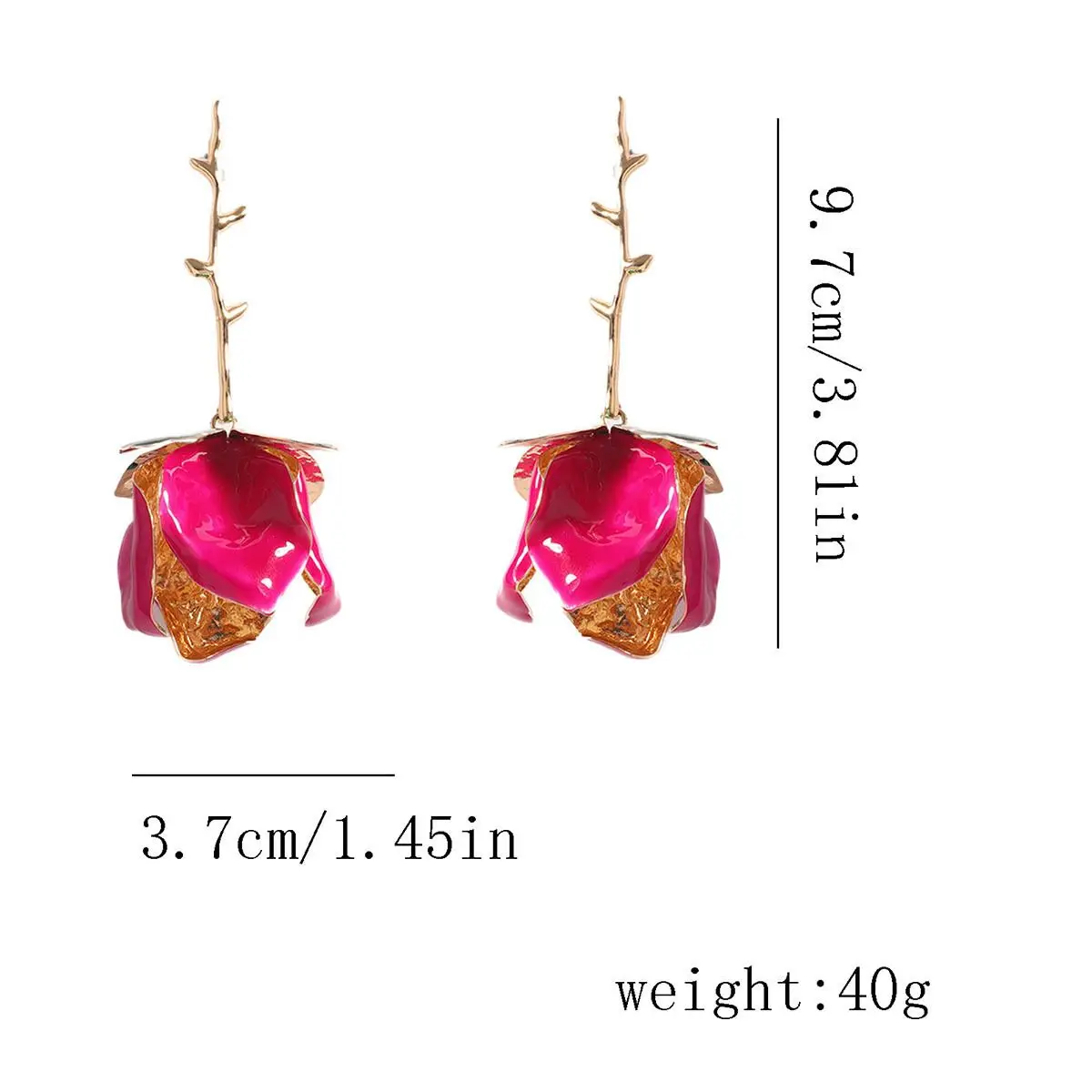 Vedawas Artistic 3D Rose Drop Earrings with Enamel Petals and Green Leaves for Elegant and Bohemian Women