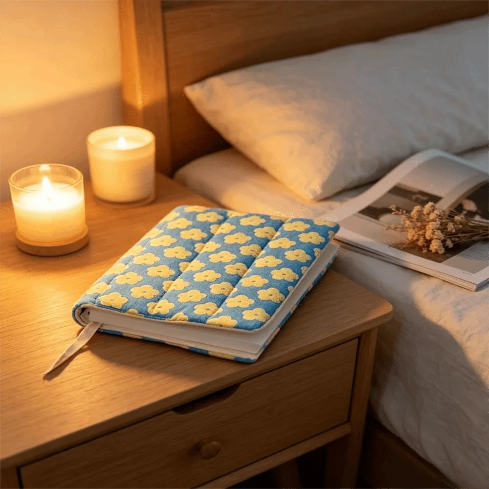 Versatile Floral Design Fabric Book Cover Reusable Lightweight Fabric Book Sleeve Quilted Striped Notebook Protector Spring