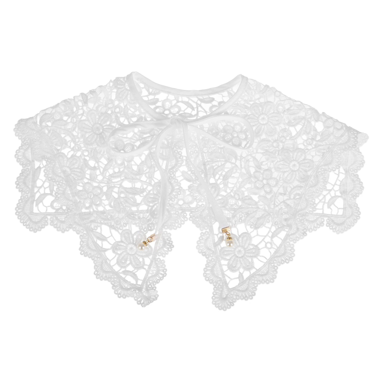 

Elegant Detachable Lace Shawl Collar Faux Ruffle Neck Trim For Women Floral Fake Dickey Half Shirt Decorative Collar White