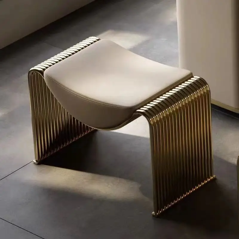 Sapato de aço inoxidável mudando fezes, italiano corredor otomano, maquiagem Dressing Bench, Designer Guest Furniture