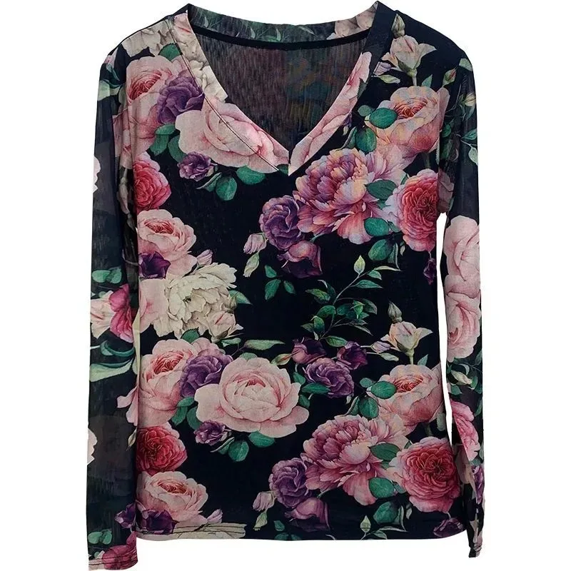 

Новый топ для женщин, осенняя рубашка 2025 года, цветная сетчатая рубашка с длинными рукавами, модная сетчатая рубашка