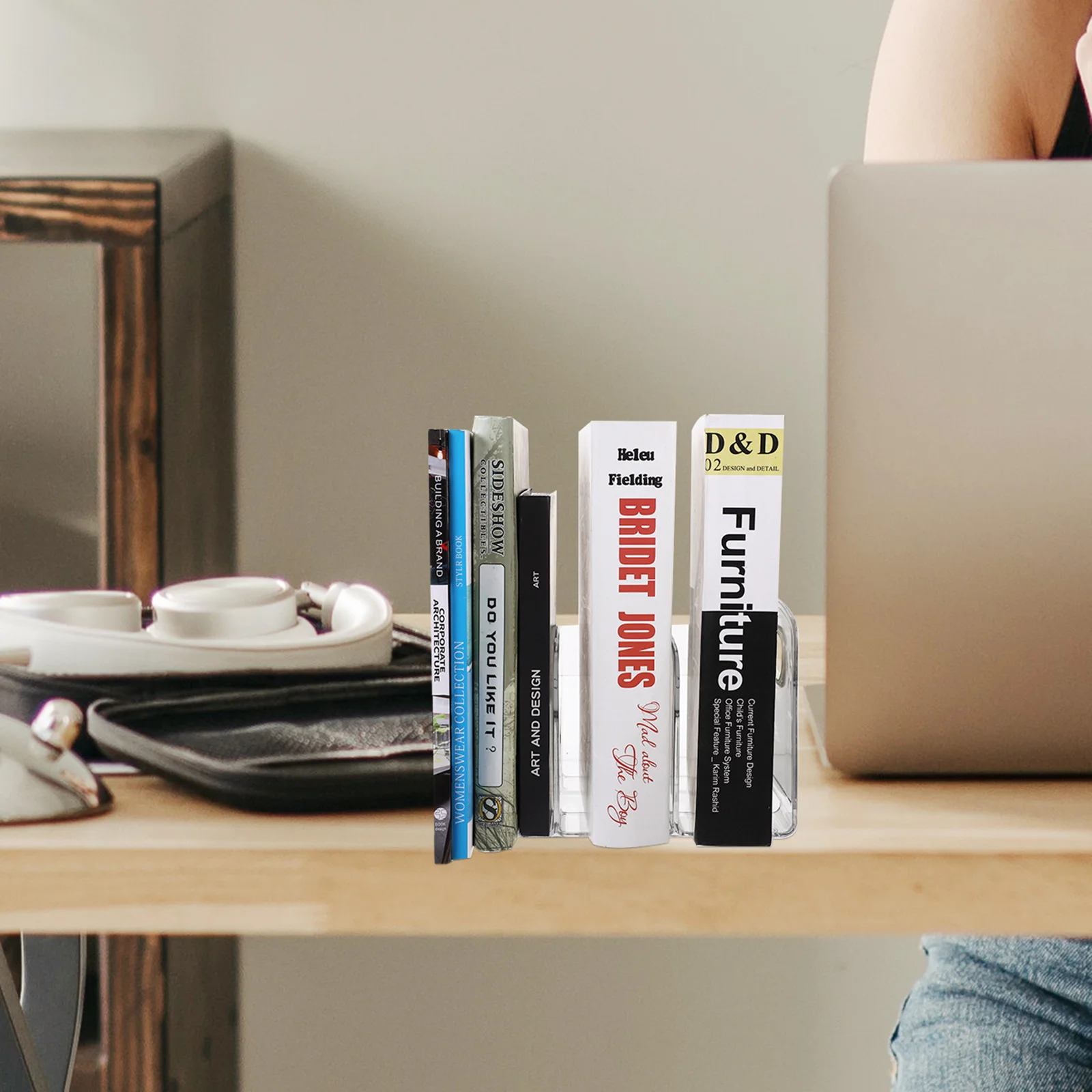 حامل كتب بلاستيكي مزخرف، تصميم بسيط، حامل ملفات منظم للكتب المكتبي متعدد الوظائف #2