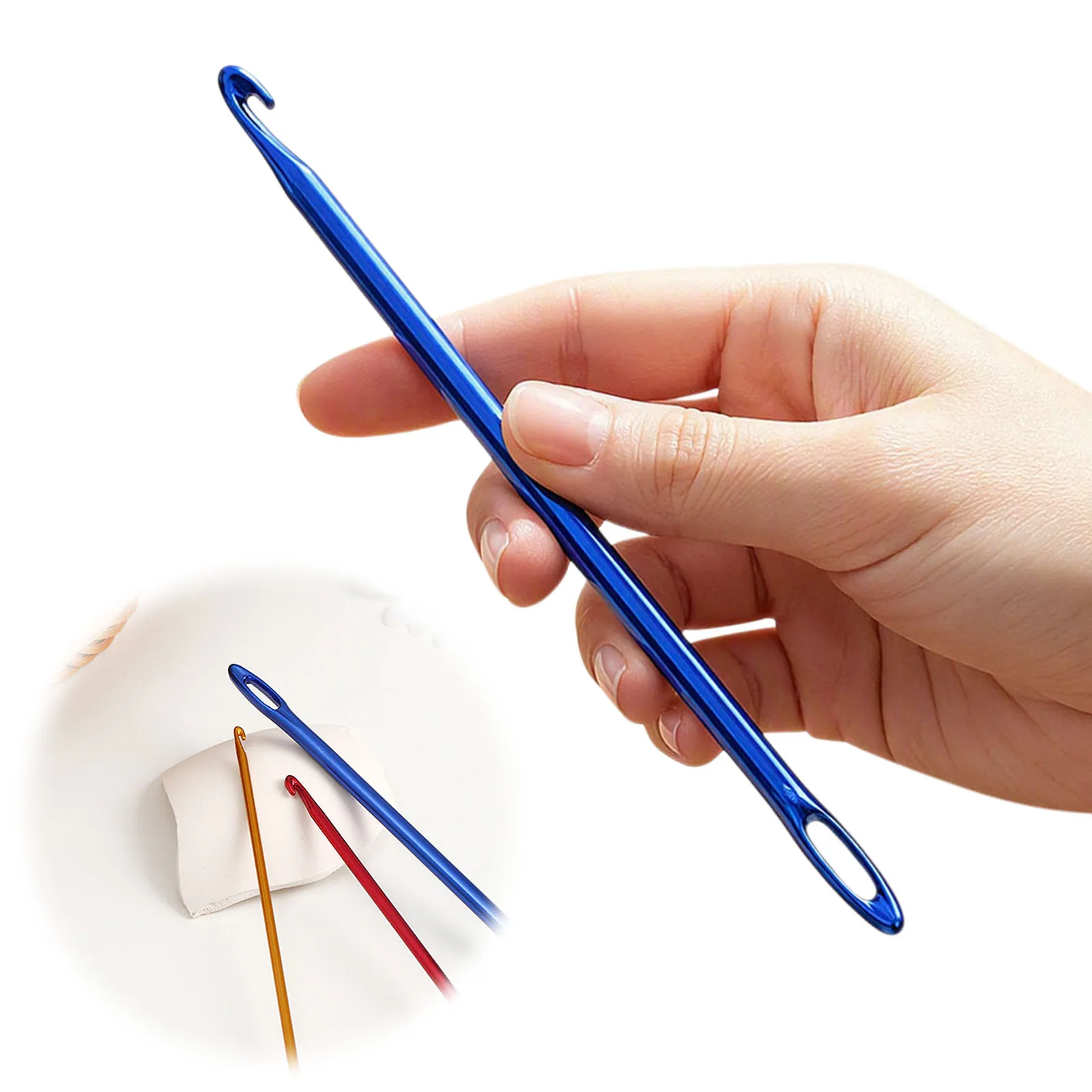 3-Pack Aluminum Crochet Hook Knitting Needle Set with Threading Eye Hole Ergonomic Craft Sewing Tool Kit