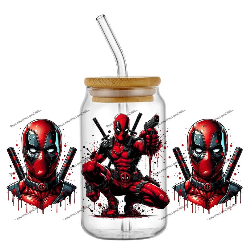 Miniso Deadpool الكرتون أبطال تصميم UV DTF ملصق ل 16oz كوب التفاف نقل ملصق مخصص شعار DIY ذاتية اللصق #2