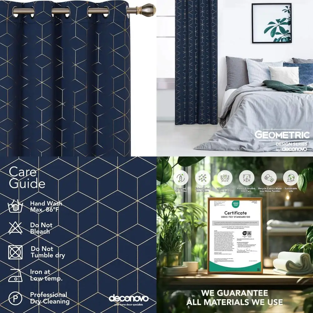 

Navy Blue Diamond Foil Insulated Curtains, Grommet Style, 52x95, for Bedrooms and Living Spaces