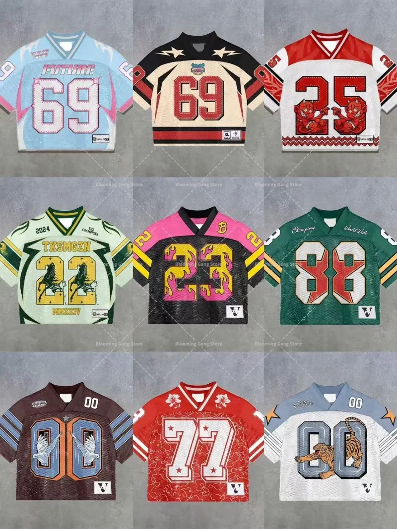 

Бейсбольная спортивная многоцветная футболка с цифровыми звездами и полыми короткими рукавами, различные стили, модная молодежная поддержка черлидинга