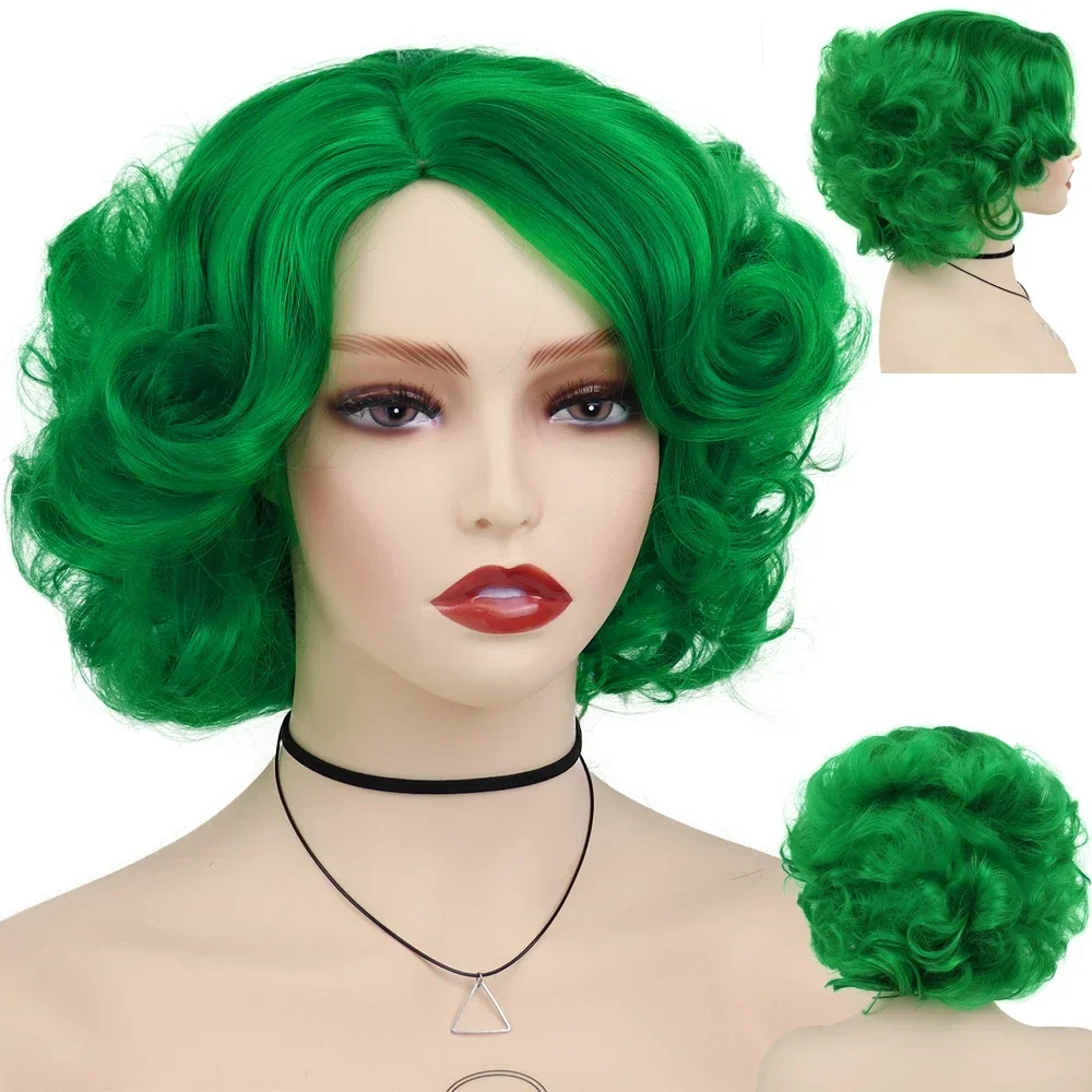 GNIMEGIL Cosplay Wig Green Wigs for Women Synthetic Short Curly Wig St. Patrick\'s Day Costume Party Harajuku Anime Lolita Wig