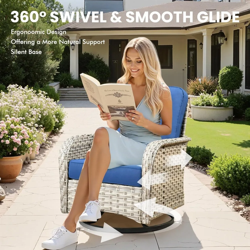 Outdoor Sectional Patio Furniture Set with Fire Pit Table and Swivel Rocking Chairs,11 Pieces Wicker Conversation Sets L Shaped