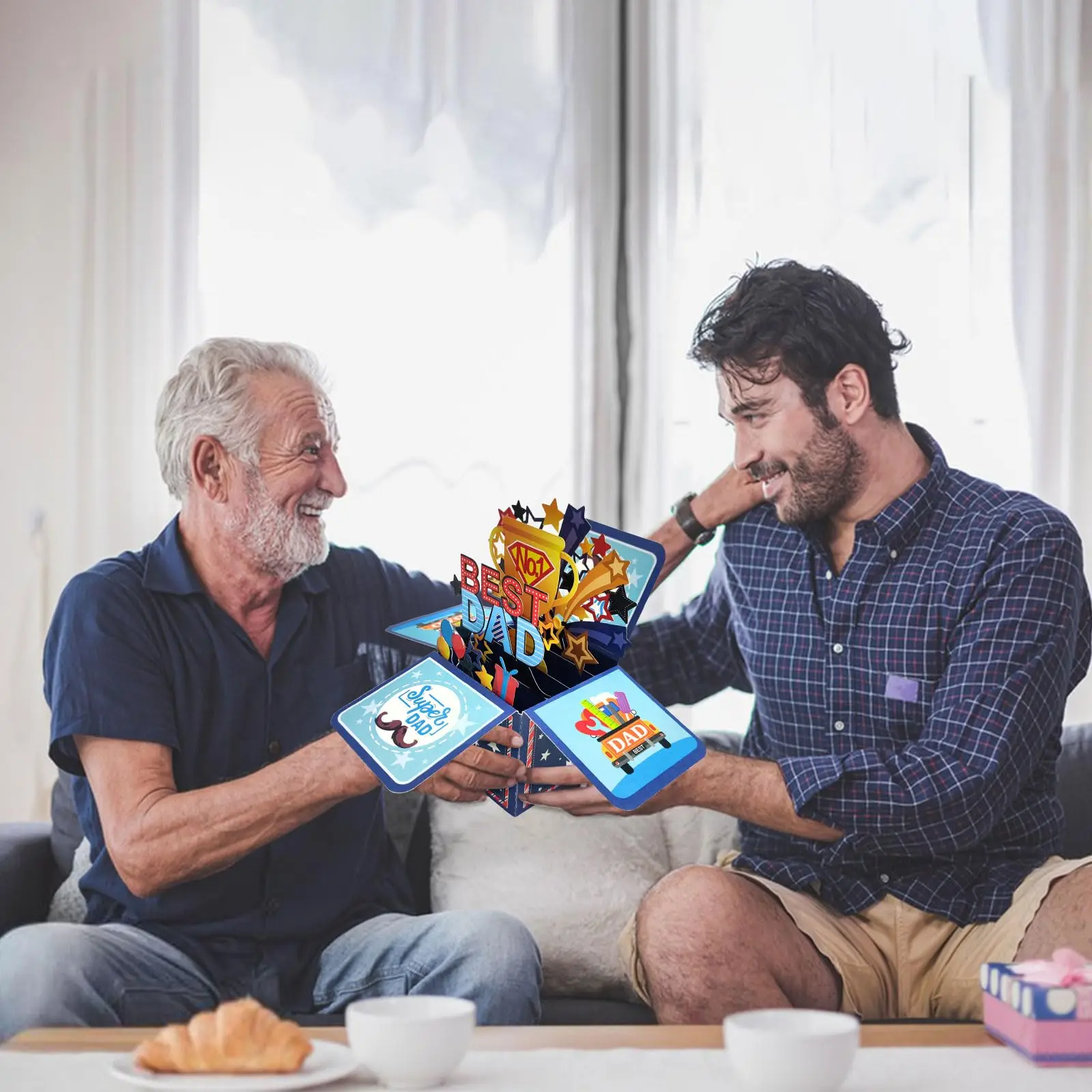 Carte de fête des pères pop-up 3D faite à la main, meilleur cadeau d'anniversaire pour papa avec note et enveloppe – Carte de remerciement pour papa de fille et fils