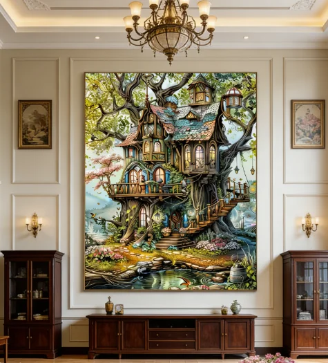 

Abstract The House on the Tree 500/1000/1200/2000 PCS Jigsaw Puzzles Family Activity Games for Gameroom Bedroom Gifts Frameless