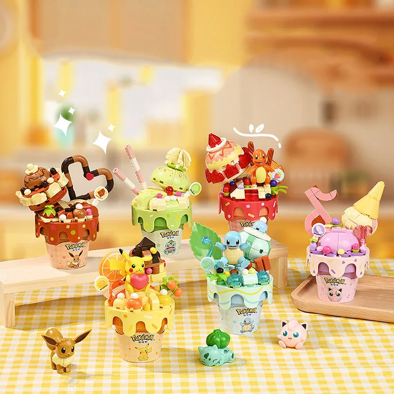 

Keeppley Cute Pokemon Ice-cream Cone Building Blocks Jigglypuff Squirtle Pikachu Charmander Eevee Model Bricks Toy For Kid Gift