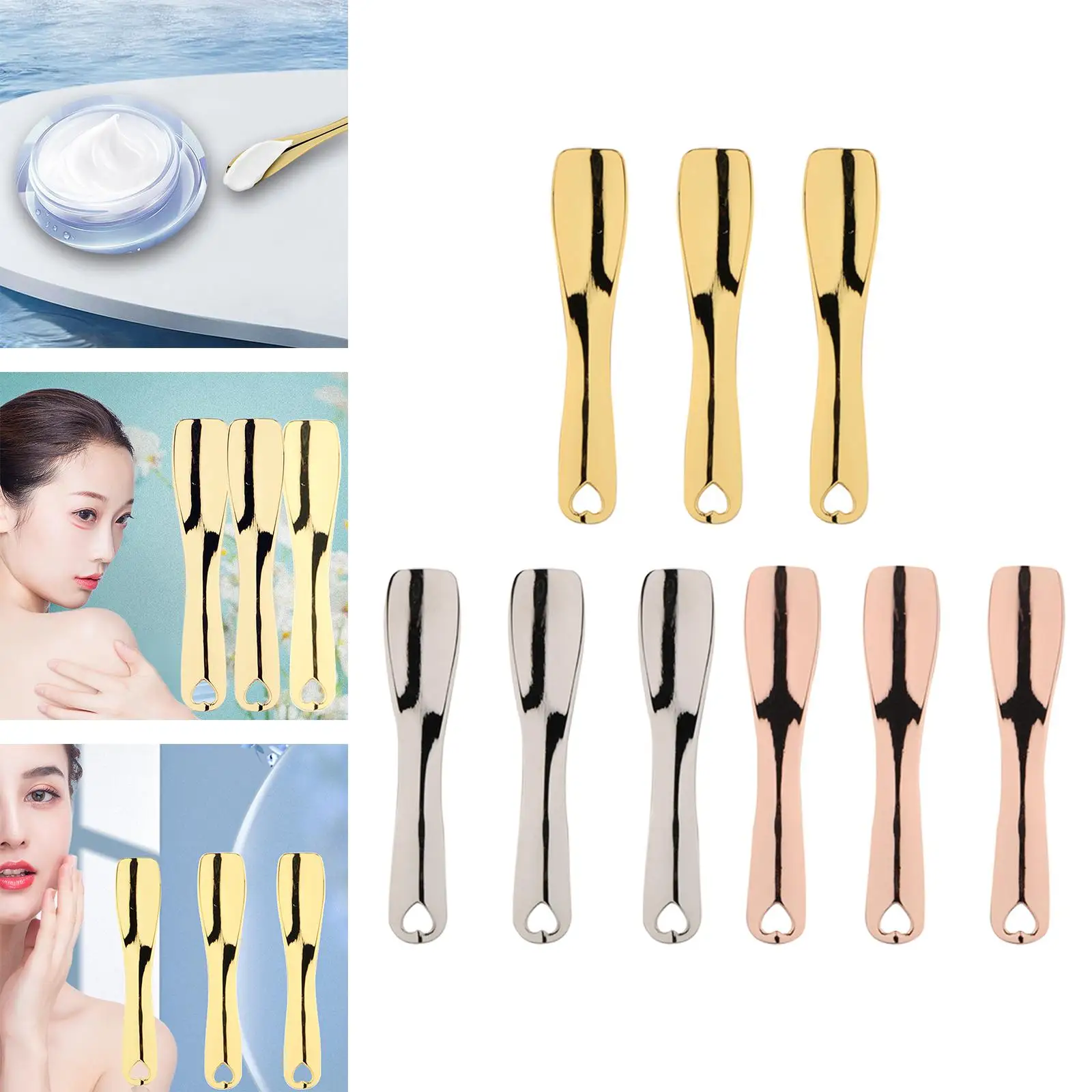 Reusable Metal Cosmetic Spatula Small Spoon for Cream Lotion Mask Applicator Multipurpose Skincare Mixing Tool