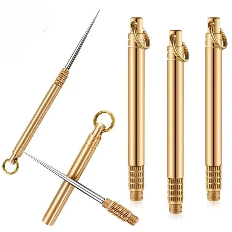 Portable Titanium Toothpicks Pocket Toothpicks Keychain Brass with Metal Toothpick Holder for Outdoor Picnic Camping Accessories