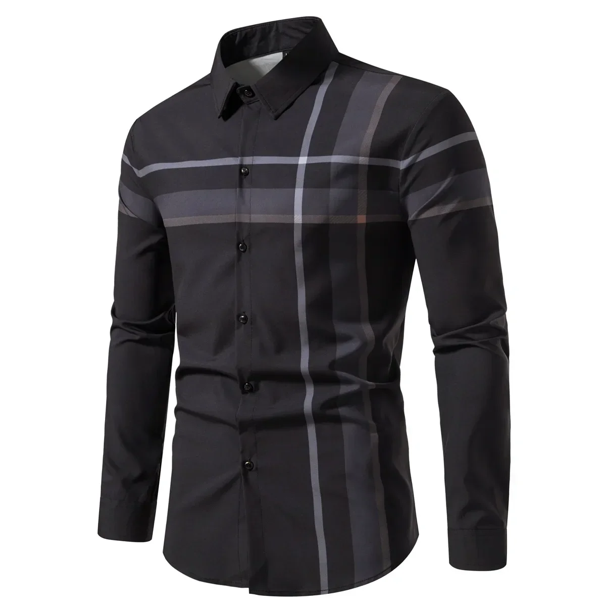 Men\'s New Spring and Summer Long Sleeve  Shirt Fashion Trend   Stripes Thin  Men Clothing