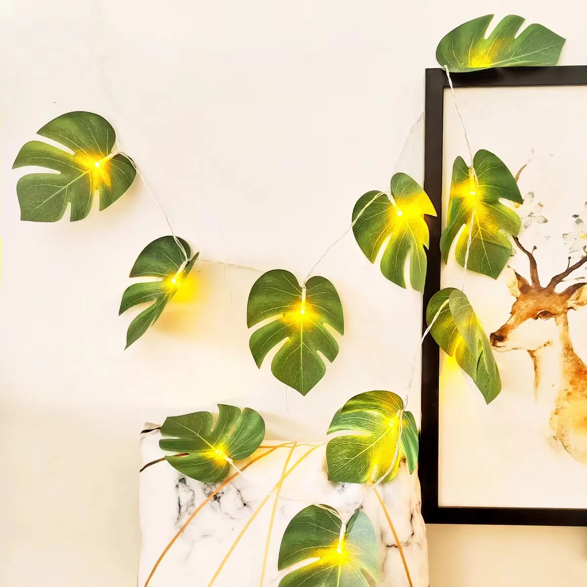 Monstera Blatt mit 20 LED 3m Lichterketten knstliche Palmbltter  Wandbehang Rebe Blatt Licht stetige Sommerfest dekoration - AliExpress