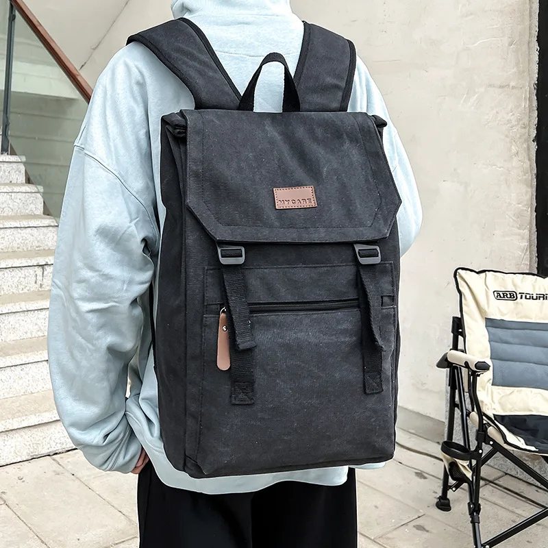 New Canvas Backpack Men Computer Bag Trendy Business Backpack Student Leisure Schoolbag Trend Large Capacity Travel Outdoor Bag