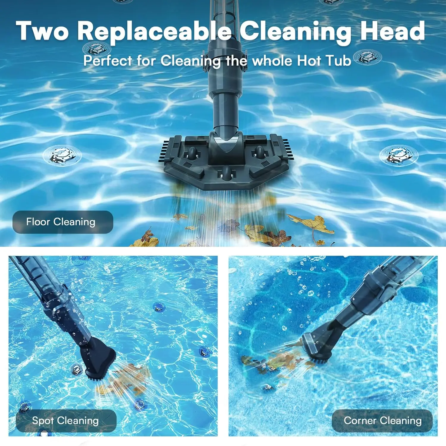 Handheld Pool Vacuum with 90 Mins Runtime, 13.2 GPM Suction, Dual Brush Heads for Above Ground Pools & Hot Tubs view 6