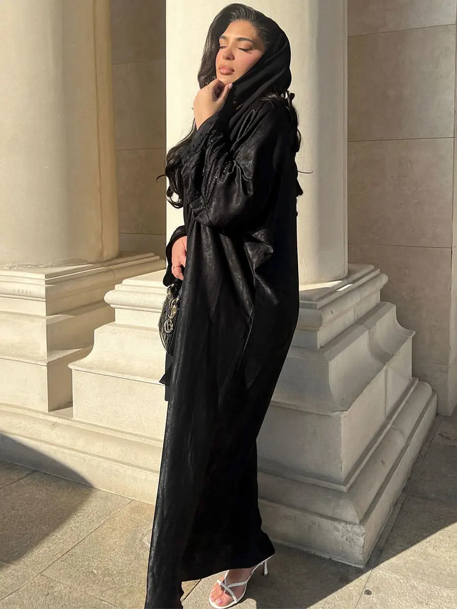 Dubai Fashion Solid Open Abaya For Muslim Woman Elegant Urban Loose Moroccan Saudi Arab Turkish Cardigan Kebaya Clothing Robe