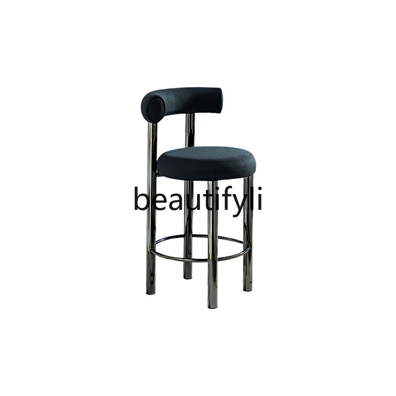 

Modern minimalist backrest high stool, Italian light luxury home fabric bar chair