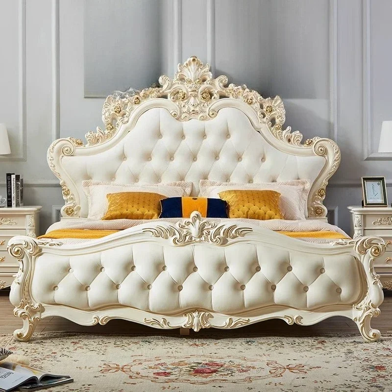 سرير أوروبي عالي الجودة لحفلات الزفاف، مريح لإنشاء سرير كلاسيكي لكامل الجسم، تصميم عصري، أثاث منزلي Cama De Casal #4