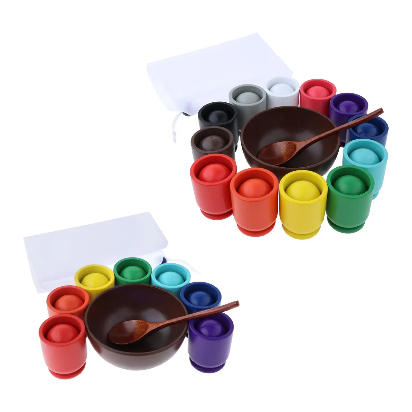 Rainbow Balls in Cups Montessori Toy Wooden Sorter Game Color Sorting and Counting Preschool Learning Education