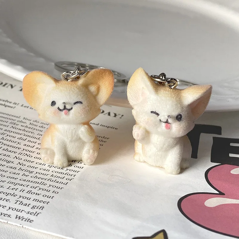 Cute 3D Fox Animal Keychains Key Ring Women Gift Fluffy Cartoon Lovely Funny Wink Pet Pendant Bag Airpods Box Car Holder Jewelry