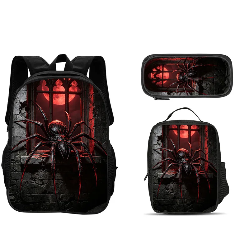 3Pcs Set Backpack Spider for Kids Boys Girls Students School Bag with Lunch Bag Pencil Case Lightweight Large Capacity Practical