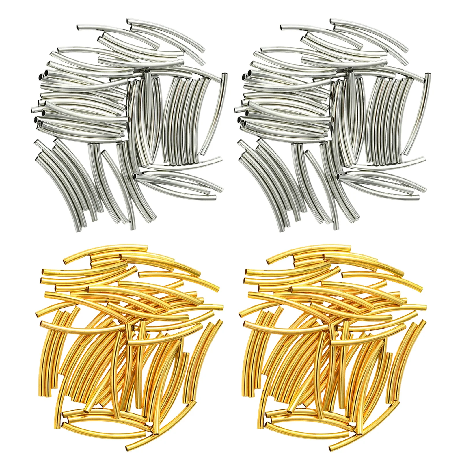 

100Pcs Curved Copper Tube Beads 25Mm Long Noodle Spacer Beads for DIY Bracelets Necklaces Anklets Jewelry Making