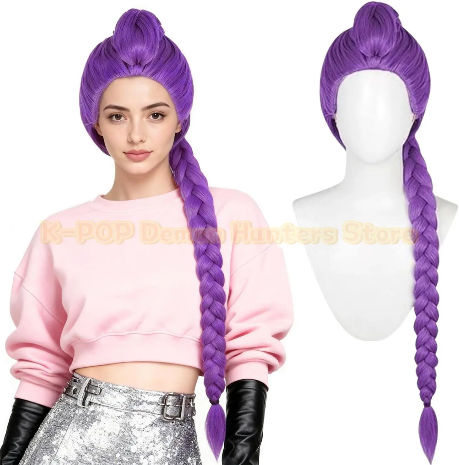 Nuevo 2025 mujeres hombres Demon Hunters pelucas de Cosplay Anime Rumi Mira Zoey pelucas de disfraz trenzas moradas accesorios para niños Prop peluca Rumi