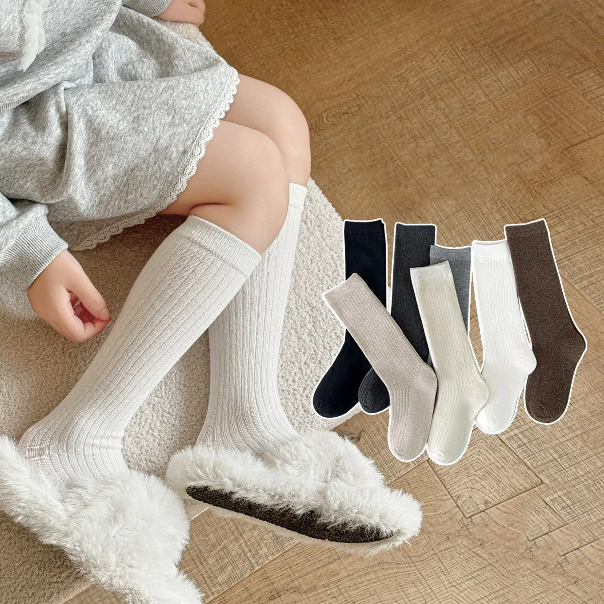 

3-12Y Child Girl's Calf Socks Spring Autumn Solid Children Knit Stockings College Style Kids Casual Cotton Mid-tube Sock For Boy