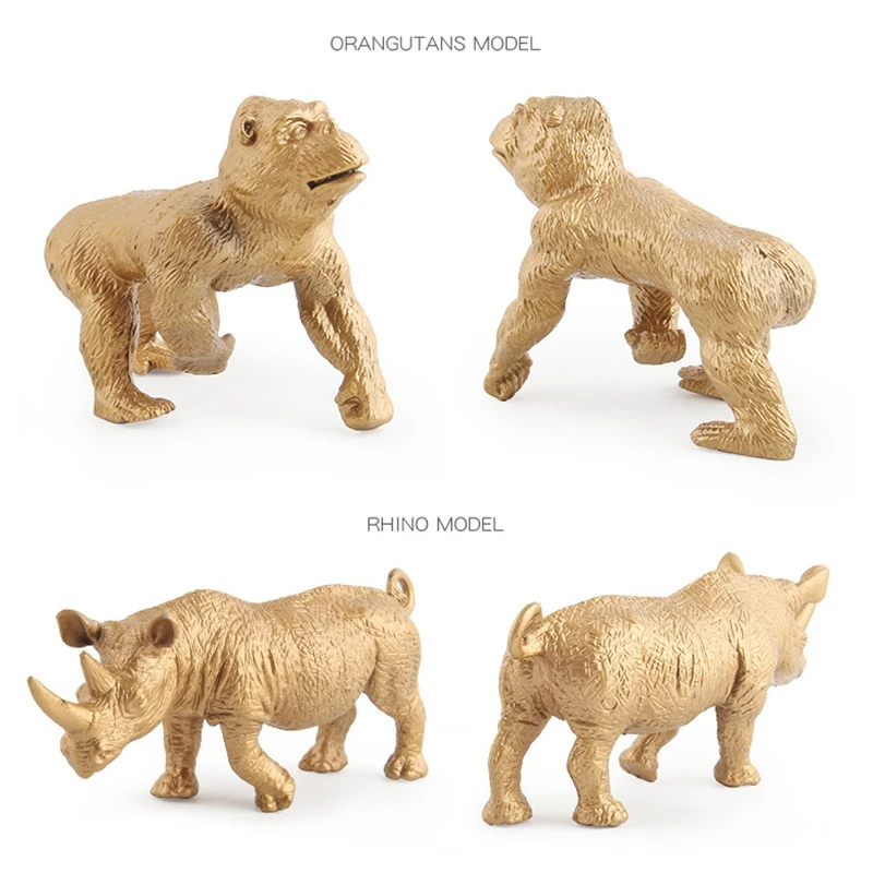 7 Piece/Set Static Gold Edition Simulation Zoo Model Toys Decoration Lion Rhino Giraffe Gift Decoration Toy