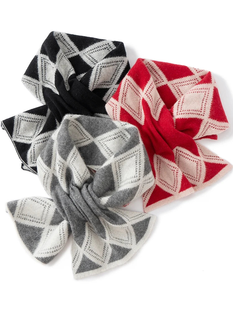 TLOML レディース 100% カシミヤ リンゲ クロス スカーフ 秋冬 ソフト 暖かい カシミヤ ニット スカーフ ファッション 高品質 トップス