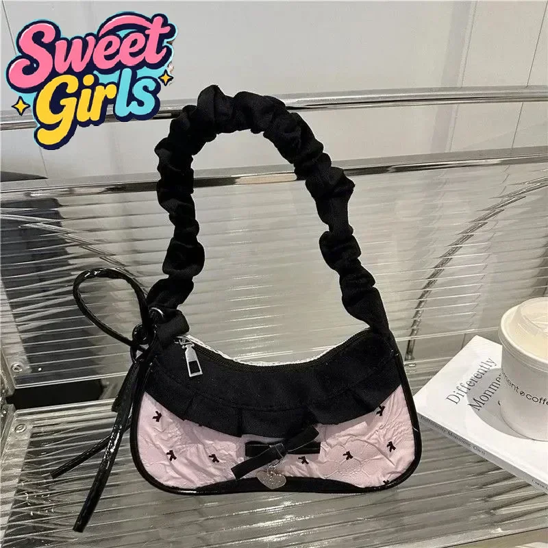 

Denim Lace Ribbon Bag For Women Stretchable Shoulder Strap Single Shoulder Underarm Bag Daily Commuting Student Handbag