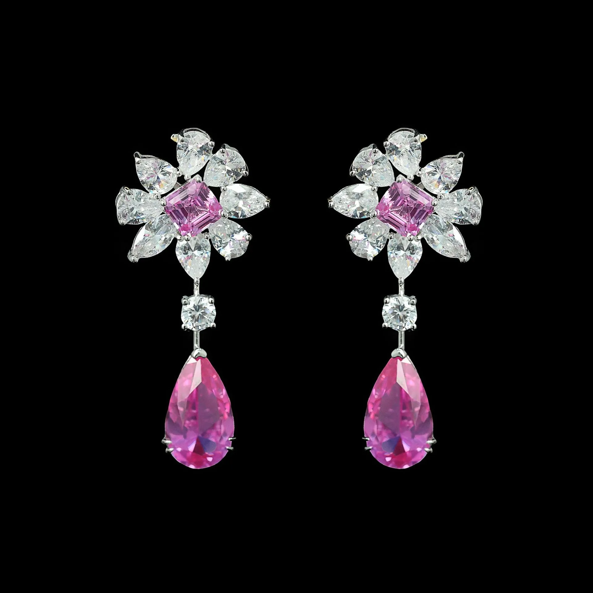 New S925 Silver High Carbon Diamond Powder Blue Treasure Pear shaped Cutting Fashion Versatile Earrings Wedding Jewelry