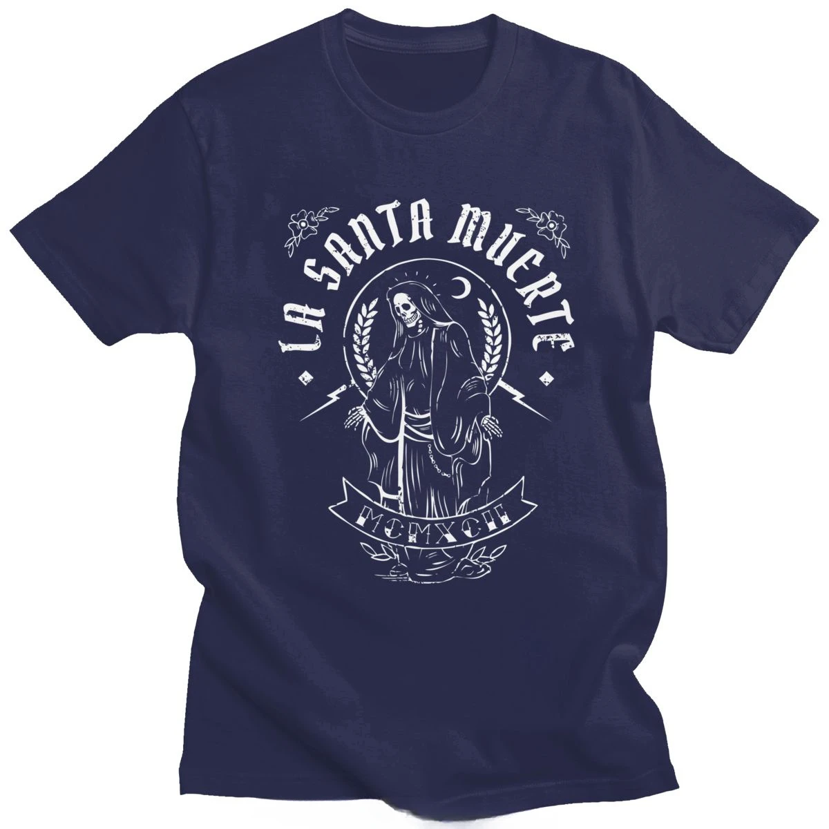 Goth Mexican Muertos Mother Skull Tee Top Cotton T Shirt Streetwear La Santa Muerte Tshirt Men Short Sleeve Saint Death T-shirt view 6