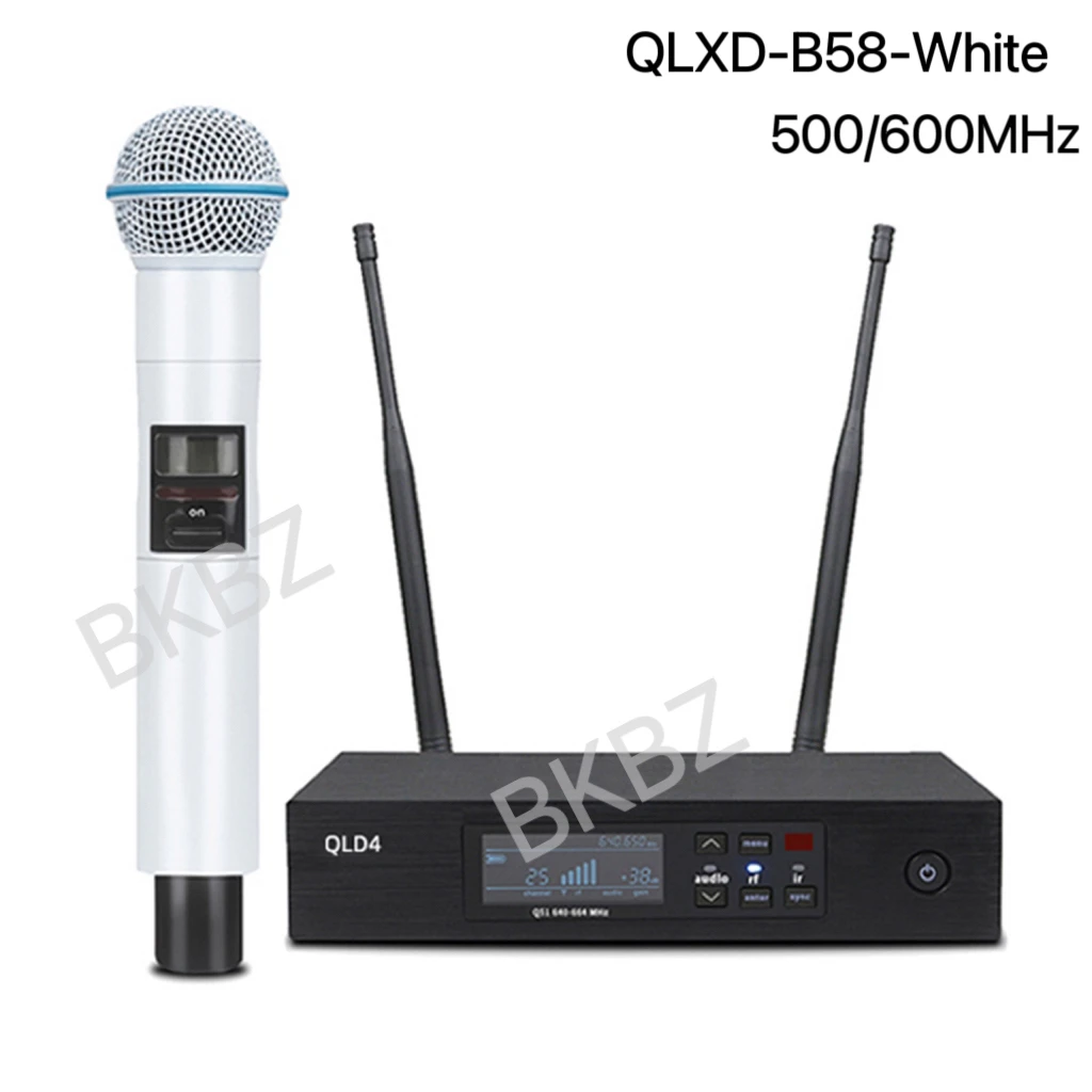 QLXD4-B58-WHITE 500MHz/600MHz Handheld UHF Professional Wireless Microphone High Quality Karaoke Church Stage Performance